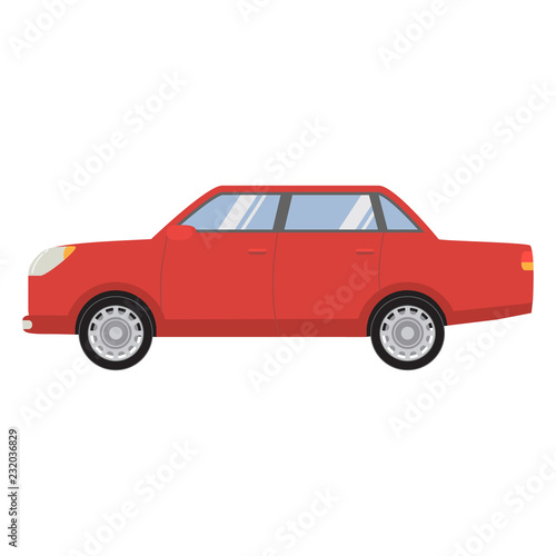 Fototapeta Naklejka Na Ścianę i Meble -  The car type the sedan with the engine. Concept of design of the vehicle. An icon in flat a vector.Cartoon style on a white isolate.