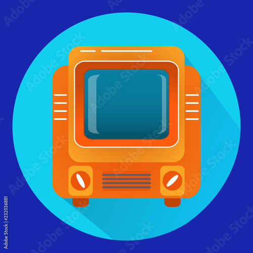 Retro vintage TV in flat style a vector.An icon with the old TV in the wooden case from a with handles of switching of channels the cartoon television network from the 1950s