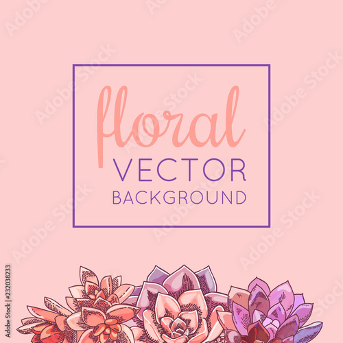 The illustration with beautiful succulents decoration. Vector floral design. Botanical background template.