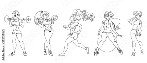set of sexy sports girls vector illustration