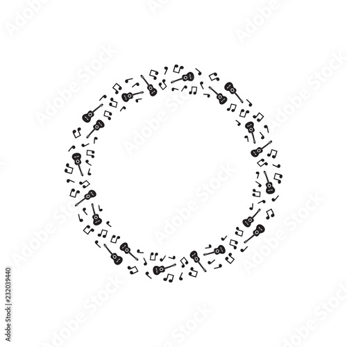 Vector wreath with music notes and guitars. 