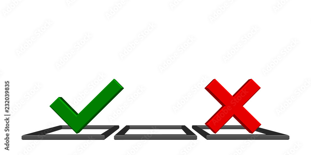 Checkmark icons. Tick and cross sign. 3d Vector illustration. Checkmark icons. Tick and cross sign. 3d Vector illustration.