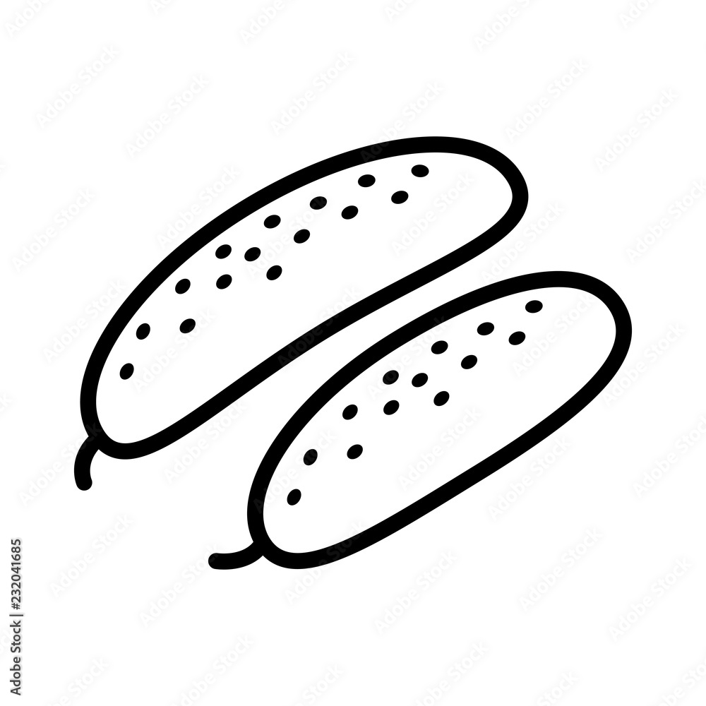 Vegetable collection - cucumber. Line icon of two whole cucumbers. Vector Illustration 