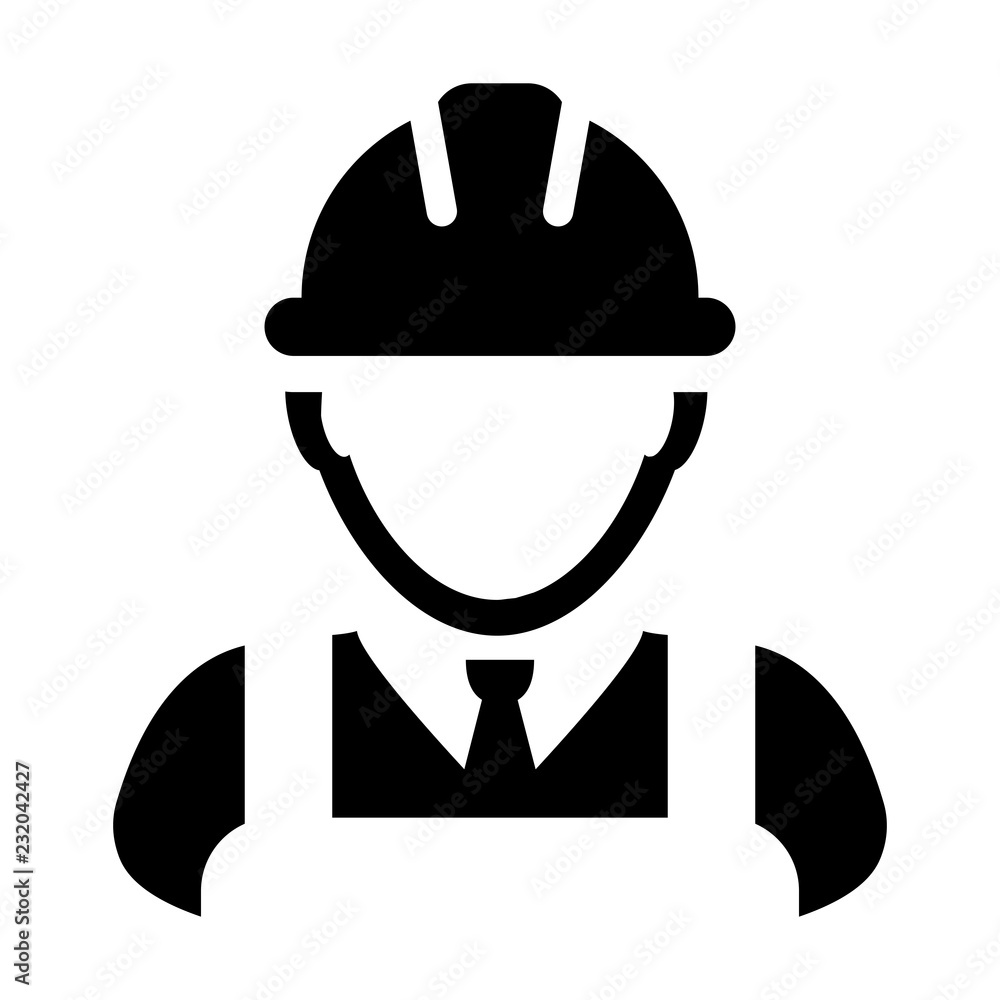 Operator worker icon vector male Construction service person profile avatar with hardhat helmet in glyph pictogram illustration