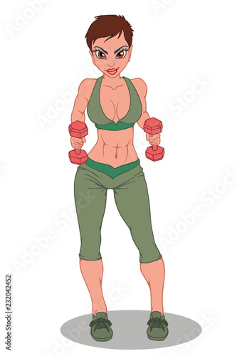 Athletic sexy girl with dumbbells