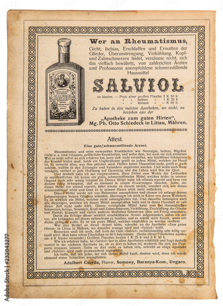 Obraz premium Used paper sheet Health medicine Vintage shop advertising