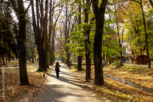 Public park in autumn - Vrnjacka Banja  Serbia.. Vrnjacka Banja is a popular tourist destination in Serbia  a place that every year visit a millions of tourist. Also  here is placed a several source o