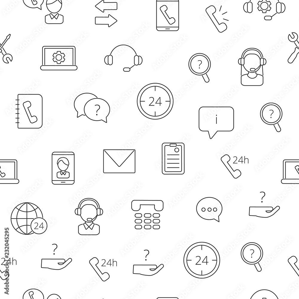 Vector line call support center icons pattern or background illustration in linear style