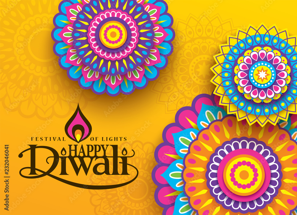 Diwali festival greeting card with colorful rangoli background Stock Vector  | Adobe Stock