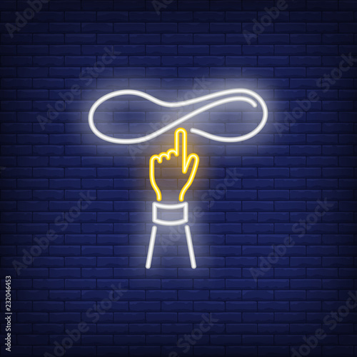 Hand tossing pizza dough neon sign. Pizzeria advertisement design. Night bright neon sign, colorful billboard, light banner. Vector illustration in neon style.
