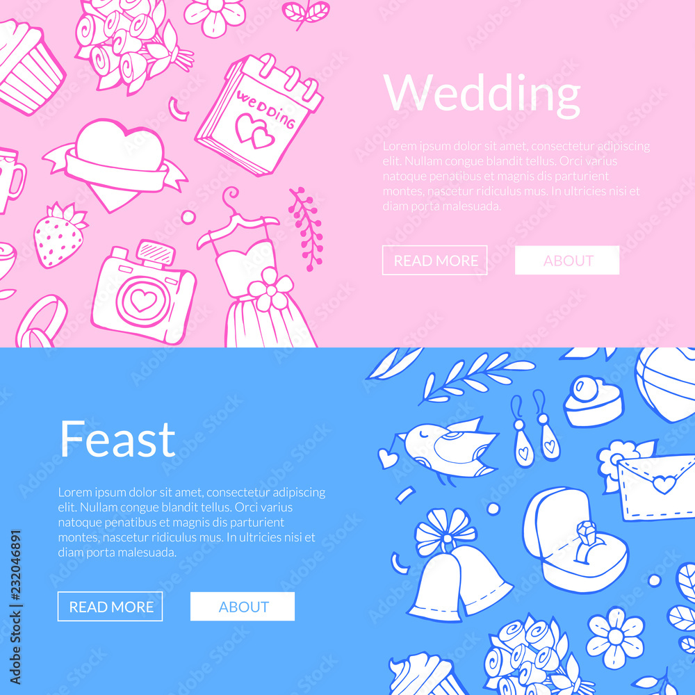 Obraz premium Vector doodle wedding elements web banner templates and website poster illustration