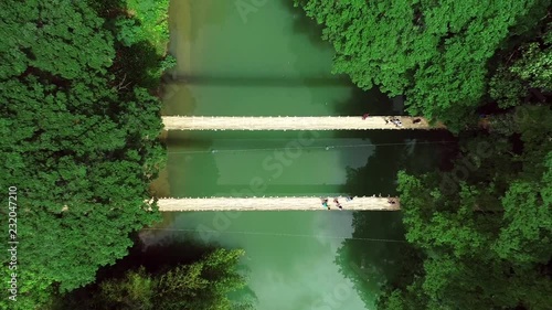 Aerial view of Sipatan Twin Hanging Bridge, Loboc, Philippines. photo