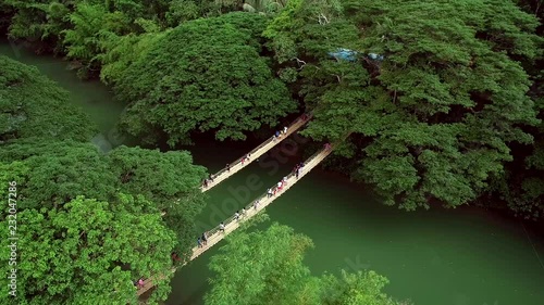 Aerial view of Sipatan Twin Hanging Bridge, Loboc, Philippines. photo