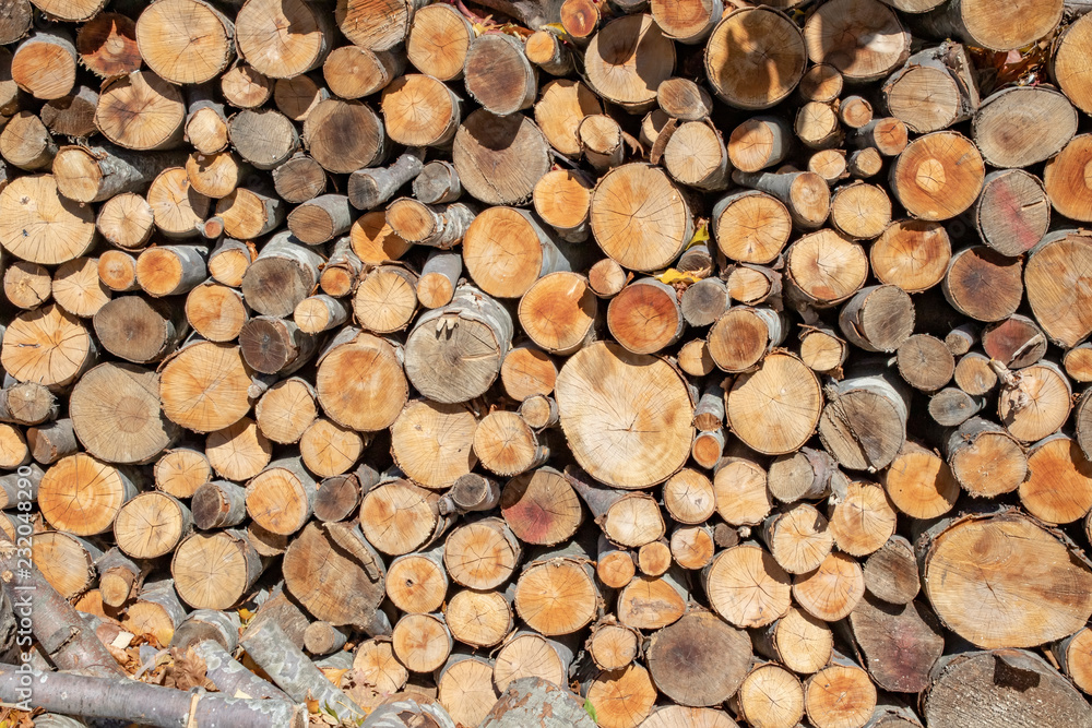 Sawn tree trunks of different sizes lying one on another. Sawn tree trunks of different sizes lying one on another.