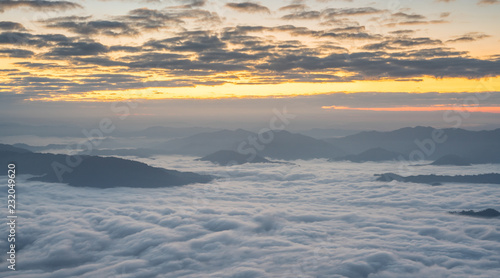 Sunrise and Mist mountain in Phu Chi Dao located in Chiang Rai  Thailand. Phu Chi Dao is the natural border between Thailand and Laos.