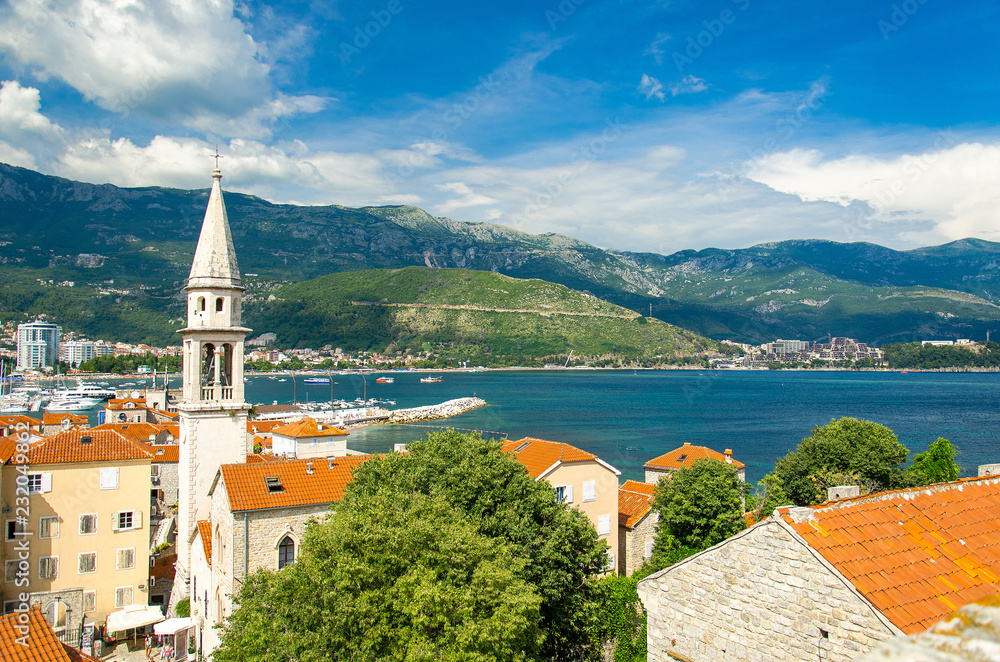 Panoramic view of Old town Budva, Adriatic Riviera, Montenegro