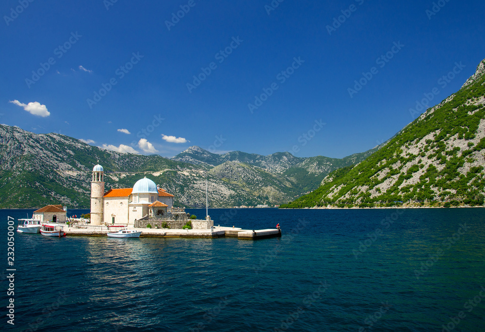 Church Our Lady of Rocks on island in Boka Kotor bay, Montenegro