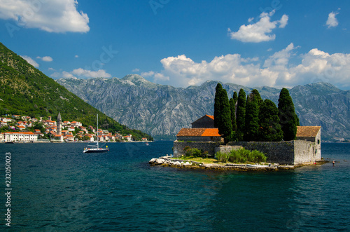 Saint George monastery on island in Boka Kotor bay, Montenegro photo