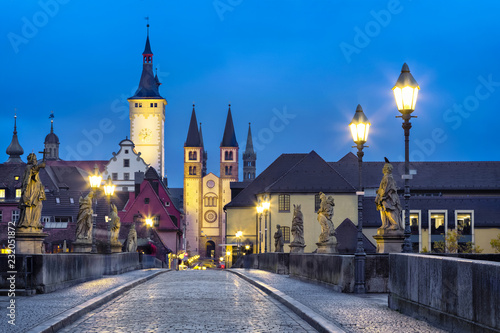 Old town of Wurzburg, Germany at dusk. View from Old Main Bridge photo