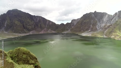 Aerial view of volcanic Lake Pinatubo and mountains, Porac, Philippines. photo