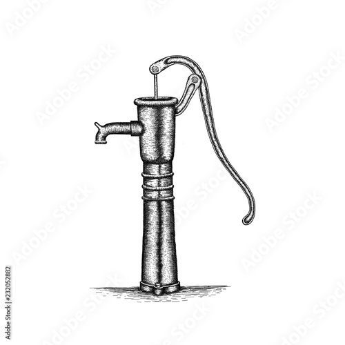 Hand drawn water pump logo design inspiration, vintage water pump vector