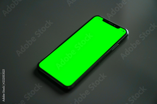 iPhone X, green screen on a gray background