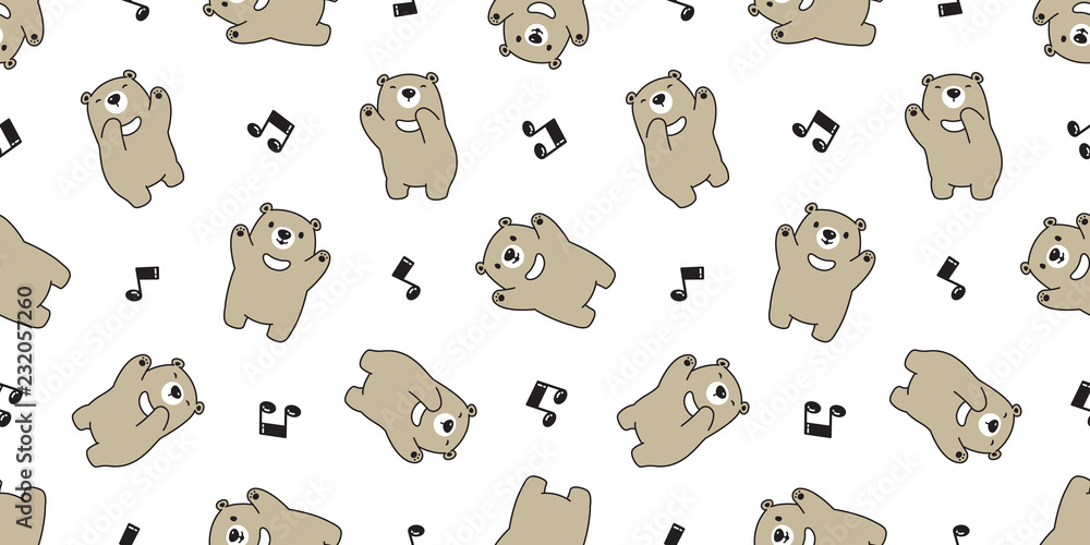 Bear seamless pattern vector Polar Bear singing song music note dancing  cartoon scarf isolated tile background repeat wallpaper gift wrap Stock  Vector | Adobe Stock