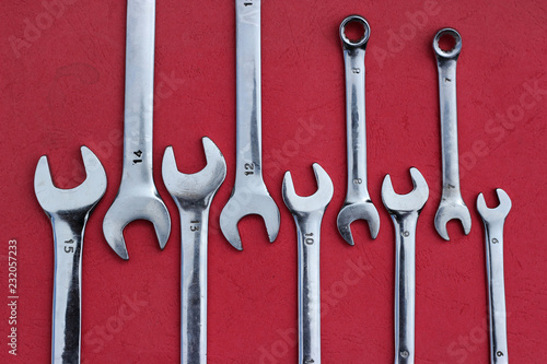 Chrome vanadium spanners of different sizes.