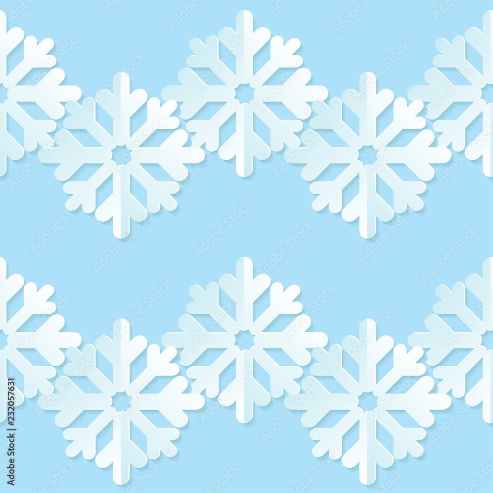 Obraz Seamless vector background with 3D decorative snowflakes. Happy Winter! Can be used for wallpaper, textile, invitation card, wrapping, web page background.