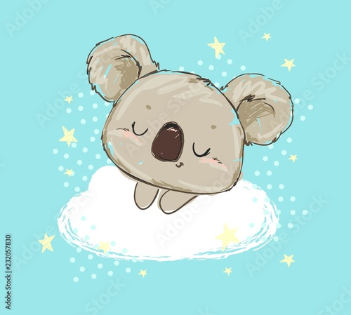 Beautiful Cute childish print with koala. Sketch Hand Drawn Animal koala Textile design Vector illustration.