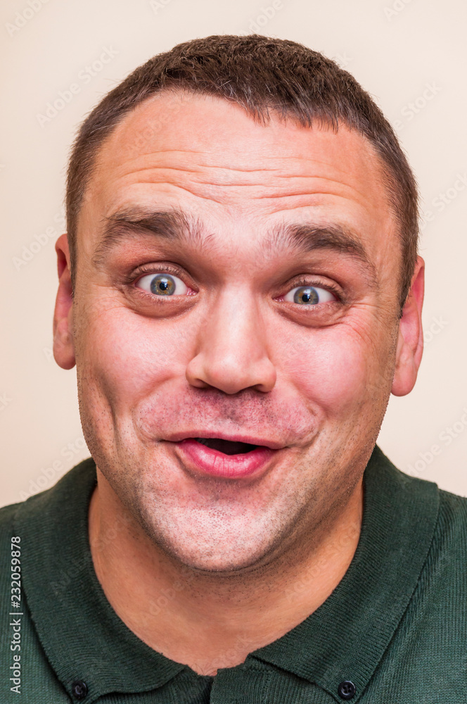 Surprised, shocked, emotional, big eyes man with open mouth. Surprised, shocked, emotional, big eyes man with open mouth.