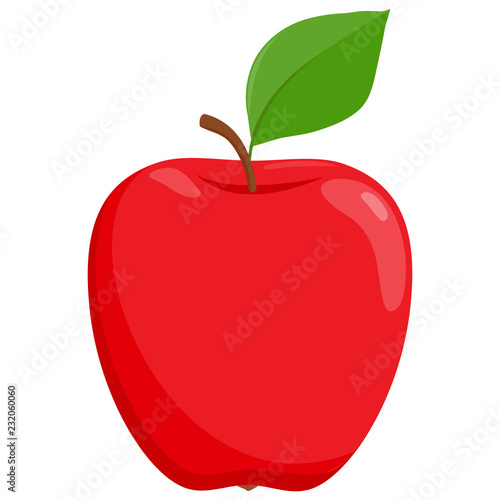 Red apple on white background. Vector illustration