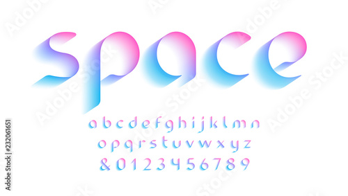 3D font. Vector alphabet with latin letters and numbers.