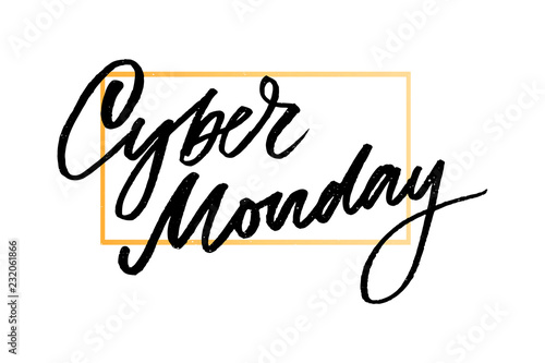 Cyber Monday Handwritten Calligraphy. Vector Illustration of Ink Brush Lettering Isolated over White Background.