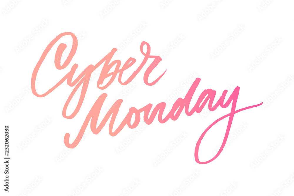 Cyber Monday Handwritten Calligraphy. Vector Illustration of Ink Brush Lettering Isolated over White Background.