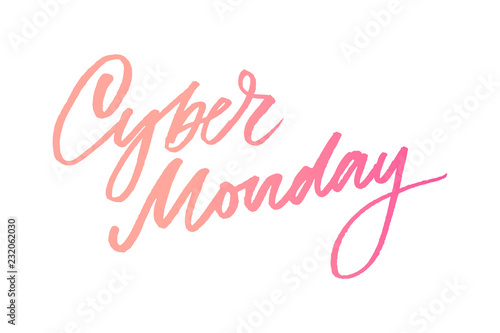 Cyber Monday Handwritten Calligraphy. Vector Illustration of Ink Brush Lettering Isolated over White Background.