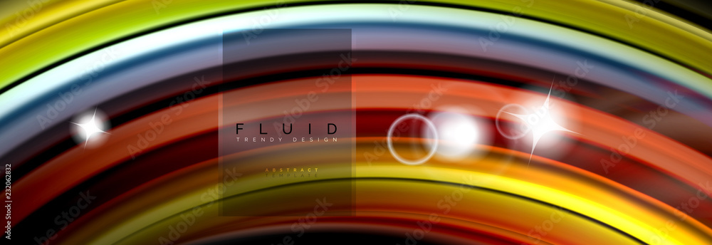 Background abstract design, flowing mixing liquid color waves on black