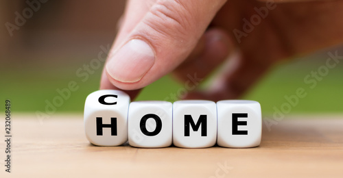 Hand is turning a dice and changes the word 