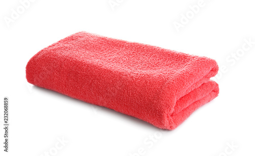 Bright folded towel on white background