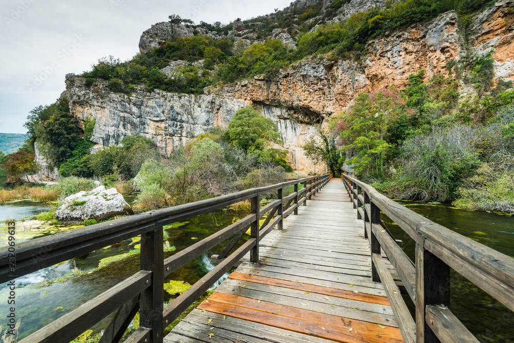 Fototapeta premium Wooden bridge in Krka National Park,Croatia