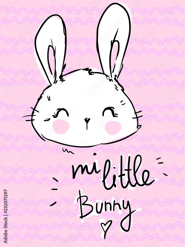 hand drawn cute rabbit and the phrase my little rabbit. Print design for children t-shirt hand drawn cute rabbit and the phrase my little rabbit. Print design for children t-shirt