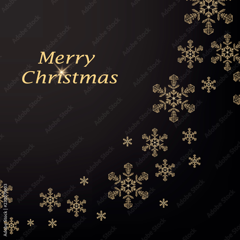 Merry Christmas greeting card with gold snowflake Merry Christmas greeting card with gold snowflake