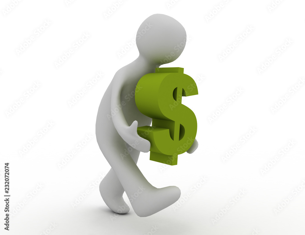 3d man icon running with a dollar sign . 3d rendered illustration 3d man icon running with a dollar sign . 3d rendered illustration
