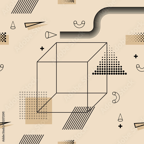 Retro 80's memphys seamless pattern. Abstract geometric vector background.