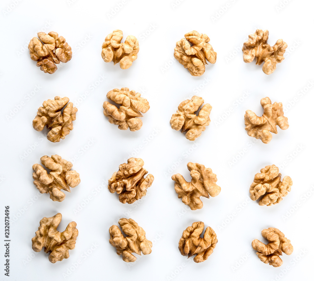 Shelled walnuts on white background Shelled walnuts on white background