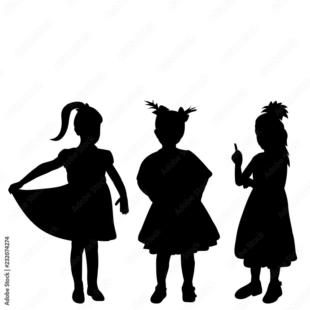 vector, isolated, children stand, silhouette