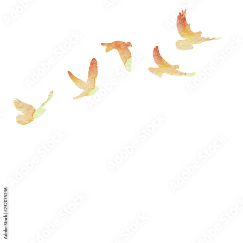  flock of birds flying, watercolor silhouette