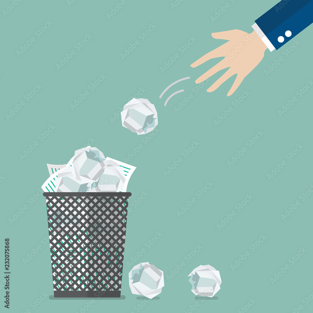 Businessman throwing crumpled paper to trash Stock Vector Adobe Stock