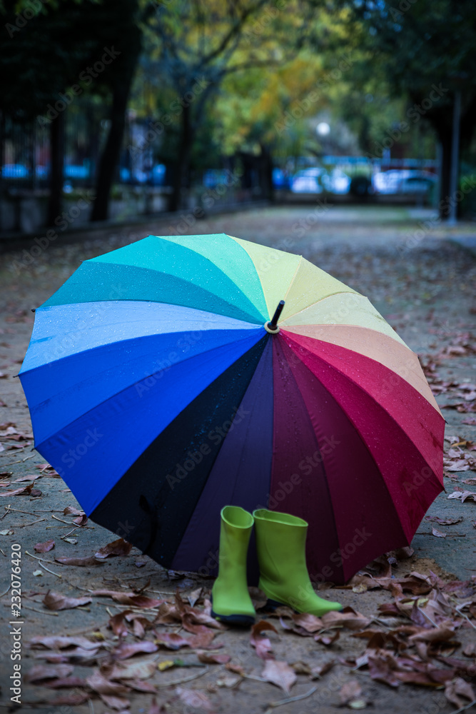 colorful umbrella in rainy day