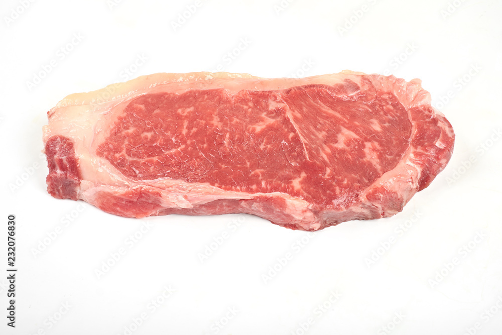 raw beef sirloin steak isolated on white background
